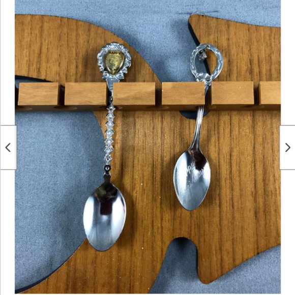 Vtg 25th Anniversary Wood Souvenir 24 Tea Spoon Holder Display Rack Wall Mount - Picture 6 of 7